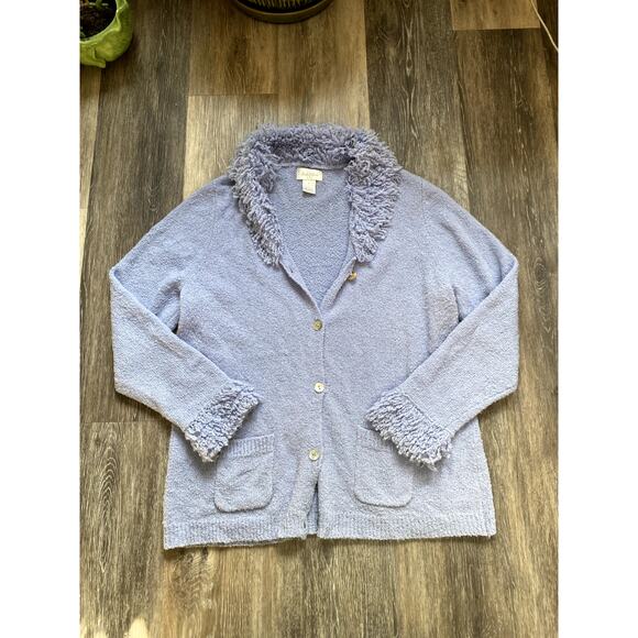 Y2K Wool Shag Fringe Fuzzy Knit Blue Large Cardigan Sweater Indie 90s Layering - Picture 2 of 6